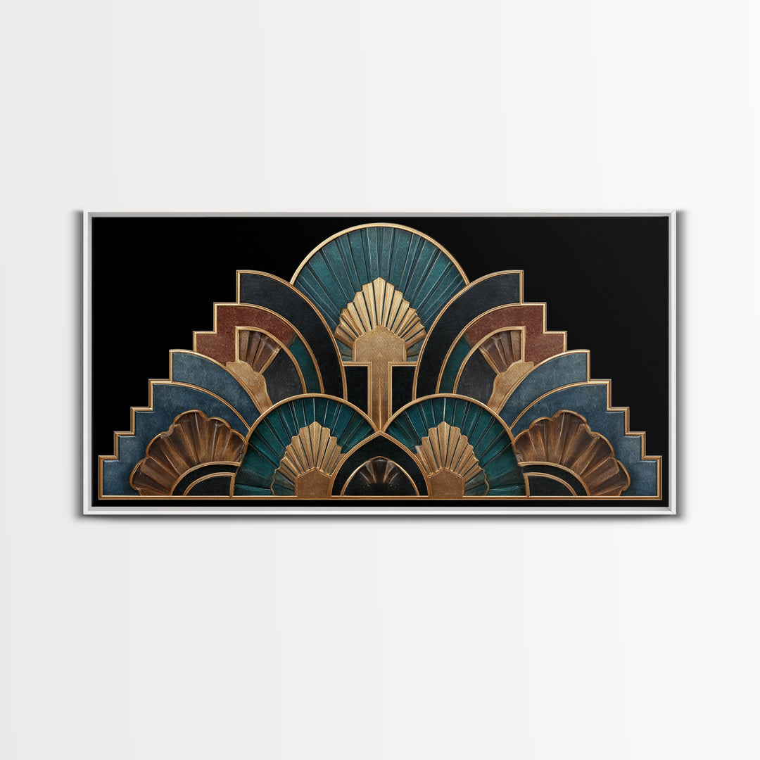 Art Deco Gold Fan Pattern Canvas Print, Wall Art, Printable Wall Art, Living Room Decor, Fine Art, Original Art, WAL-2x1-64
