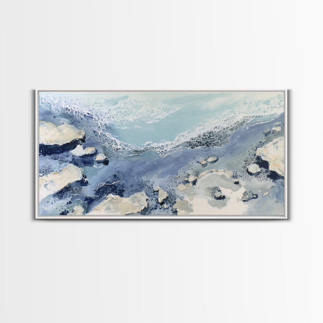 Coastal Aerial Water Study Framed Canvas Print, Wall Art, Painting, Living Room Decor, Fine Art, Art Deco, Wall Hanging, WAL-2x1-7
