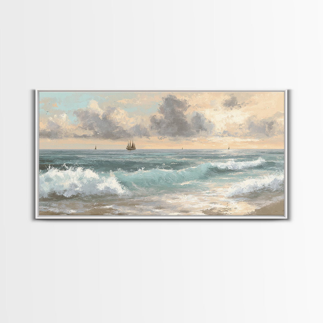 Classic Seascape with Dramatic Clouds Canvas Print, Wall Art, Wood Wall Art, Living Room Decor, Abstract Art, WAL-2x1-71