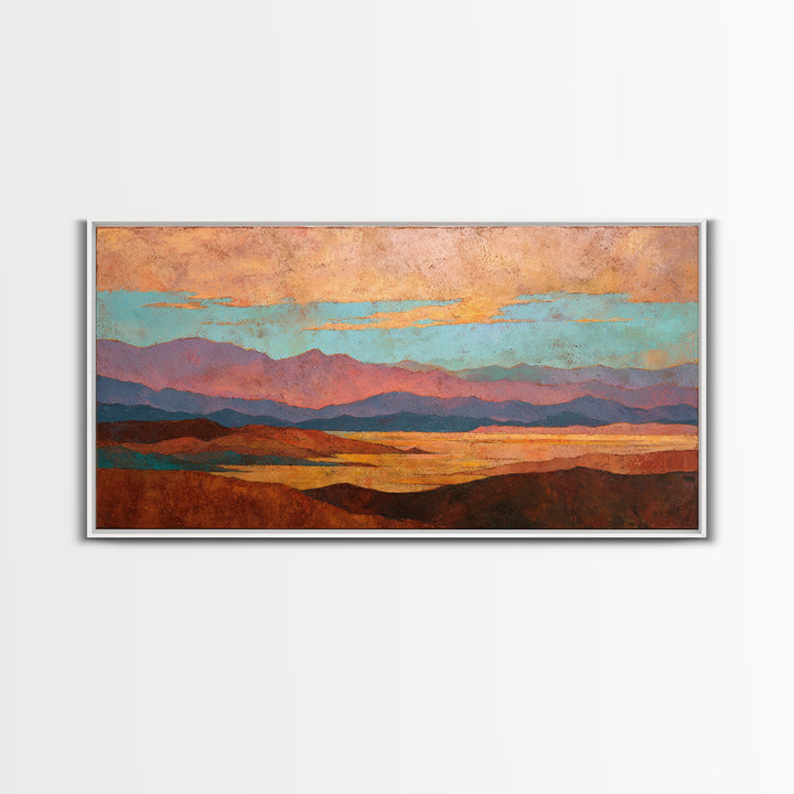 Desert Landscape in Warm Terracotta Tones Framed Canvas Print, Wall Art, Room Decor, Living Room Decor, Fine Art, WAL-2x1-75