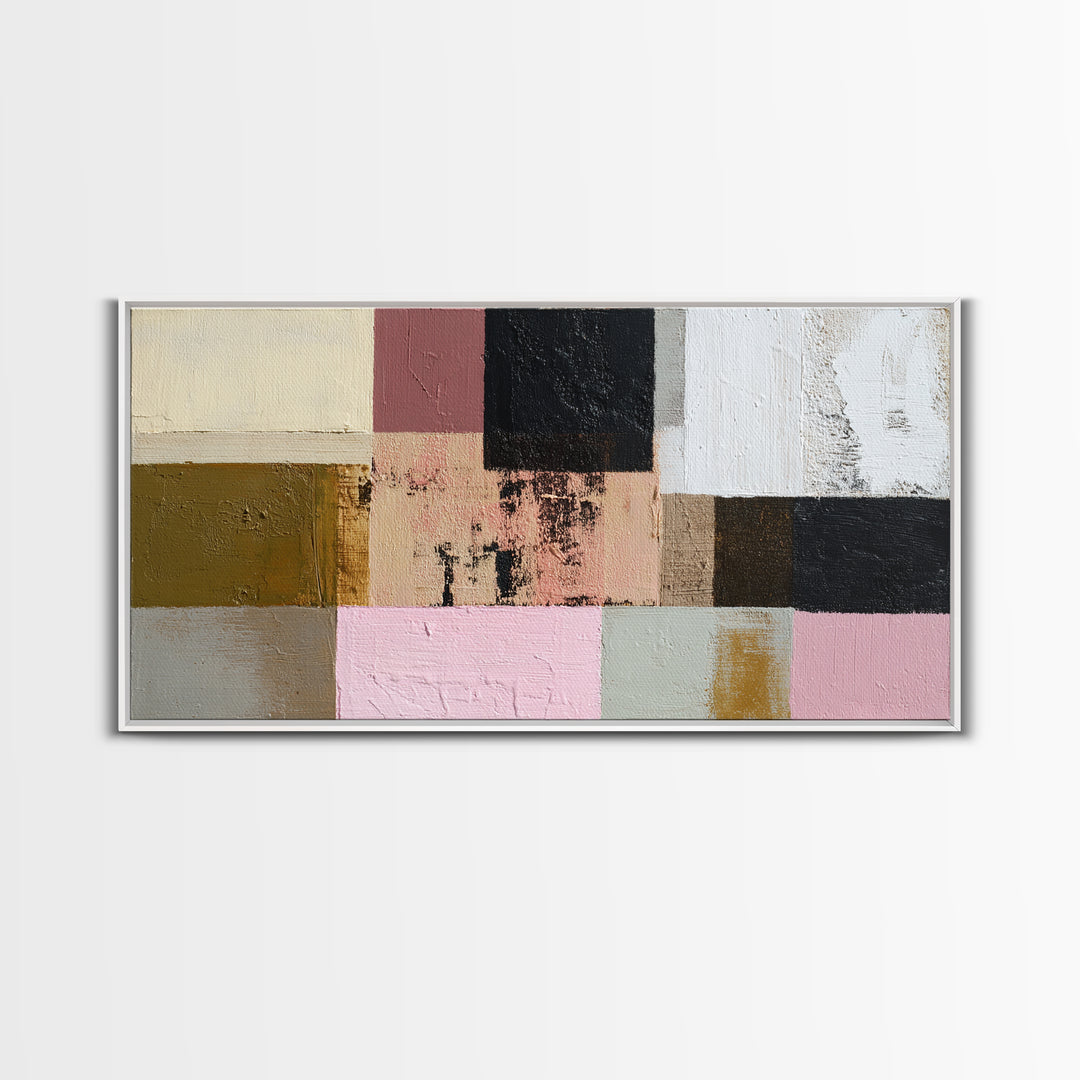 Mid Century Color Block Composition Framed Canvas Print, Wall Art, Art Deco, Living Room Decor, Fine Art, Abstract Wall Art, WAL-2x1-80