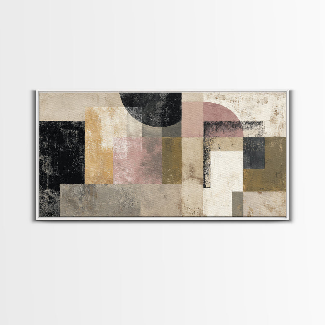 Luxury Neutral Plaster Texture Abstract Framed Canvas Print, Wall Art, Art, Living Room Decor, Fine Art, Wall Clock, WAL-2x1-83
