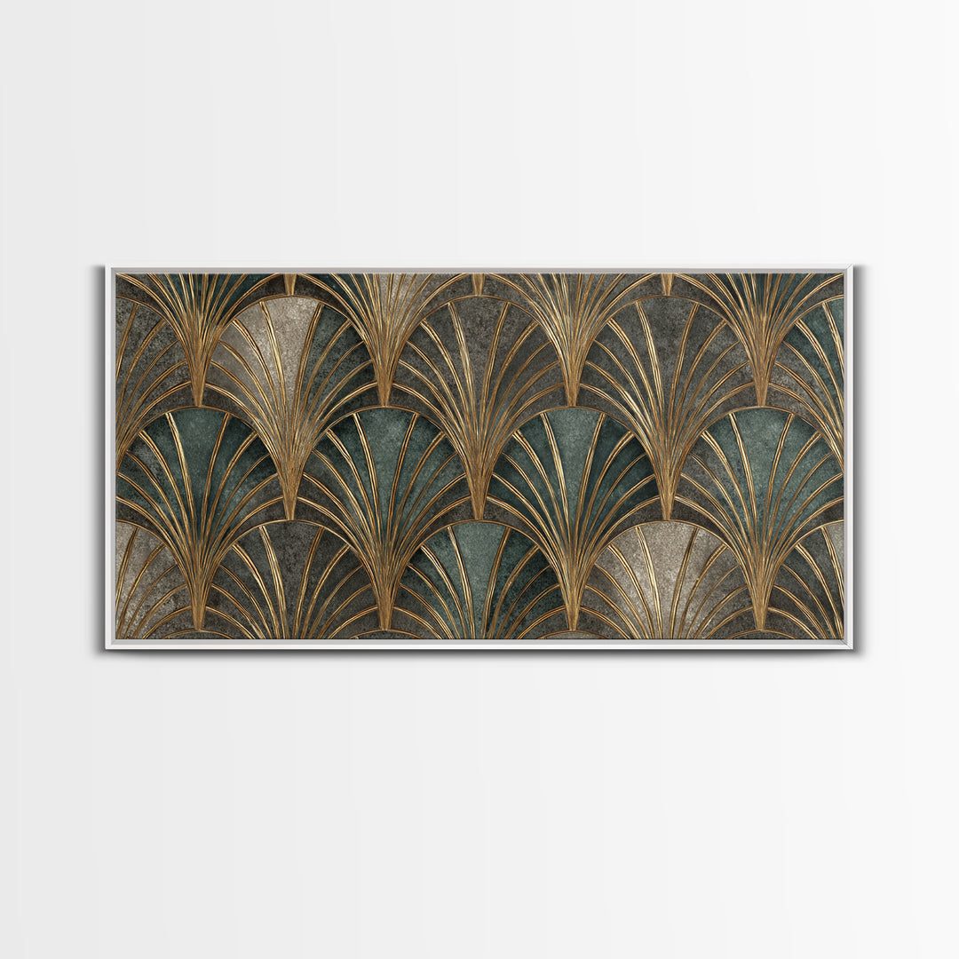 Art Deco Gold Fan Pattern Framed Canvas Print, Wall Art, Digital Wall Art, Living Room Decor, Fine Art, Wood Wall Art, WAL-2x1-88