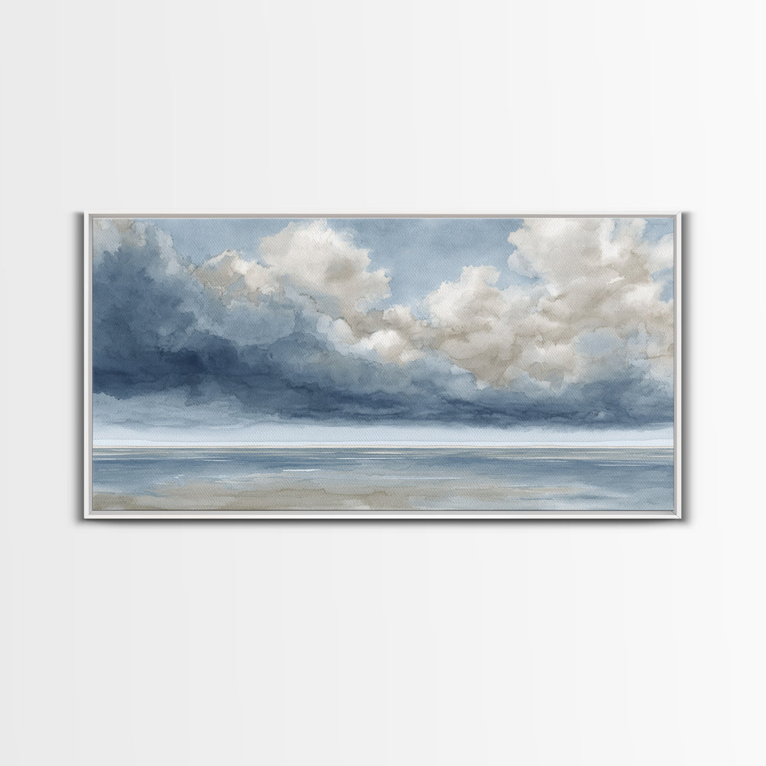 Classic Seascape with Dramatic Clouds Framed Canvas Print, Wall Art, Neutral Decor, Living Room Decor, Fine Art, WAL-2x1-95