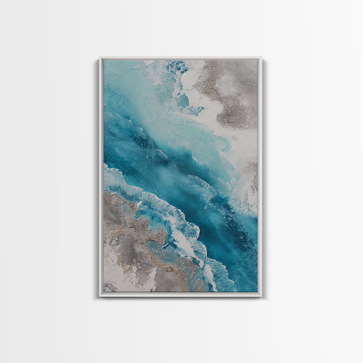 Coastal Aerial Water Study Framed Canvas Print, Wall Art, Contemporary Art, Living Room Decor, Fine Art, Mid Century Modern, WAL-2x3-19