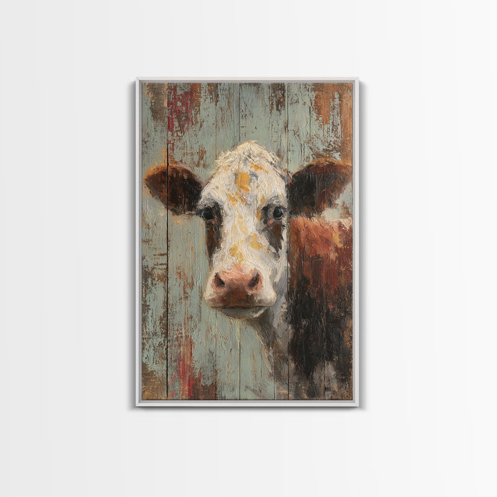 Rustic Farmhouse Cow Portrait Framed Canvas Print, Wall Art, Room Decor, Living Room Decor, Oil Painting, Printable Wall Art, WAL-2x3-3