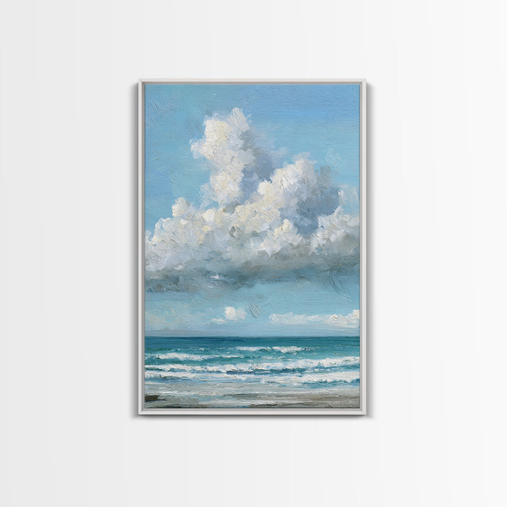Classic Seascape with Dramatic Clouds Canvas Print, Wall Art, Wall Hangings, Living Room Decor, Watercolor Art, WAL-2x3-35
