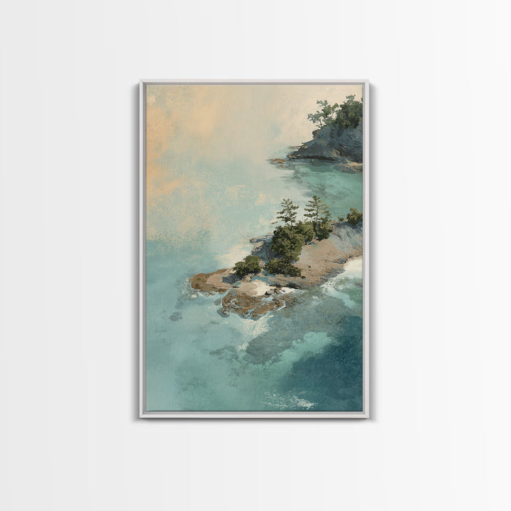 Coastal Aerial Water Study Framed Canvas Print, Wall Art, Wall Art Prints, Living Room Decor, Fine Art, Abstract Art, WAL-2x3-43