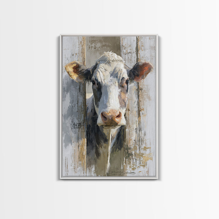 Rustic Farmhouse Cow Portrait Framed Canvas Print, Wall Art, Heart, Living Room Decor, Fine Art, Home Decor Gift, WAL-2x3-51