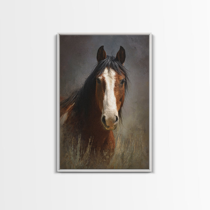 Wild Horse Portrait Framed Canvas Print, Wall Art, Wall Hanging, Living Room Decor, Fine Art, Gallery Decor, WAL-2x3-69