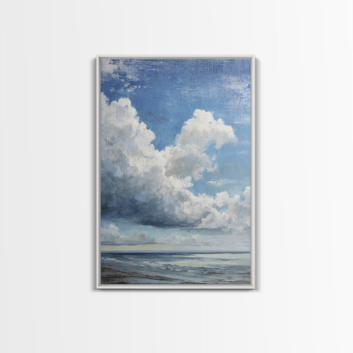 Classic Seascape with Dramatic Clouds Framed Canvas Print, Wall Art, Wood Wall Art, Living Room Decor, Abstract Art, WAL-2x3-83