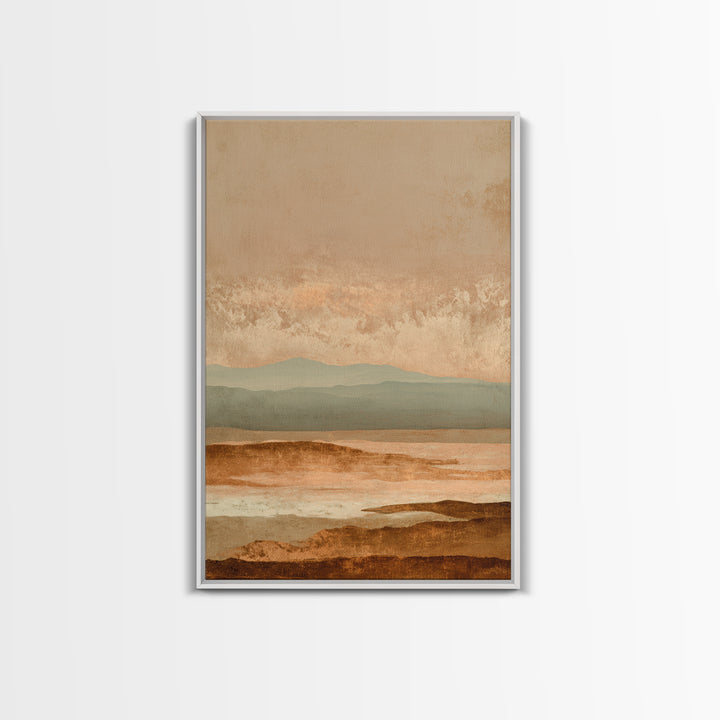 Desert Landscape in Warm Terracotta Tones Framed Canvas Print, Wall Art, Prints Wall Art, Living Room Decor, Oil Painting, WAL-2x3-87