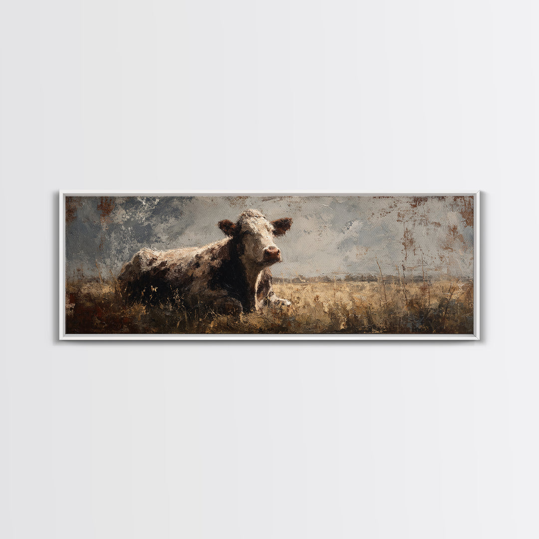 Rustic Farmhouse Cow Portrait Canvas Print, Wall Art, Abstract Wall Art, Living Room Decor, Fine Art, Contemporary Art, WAL-3x1-11