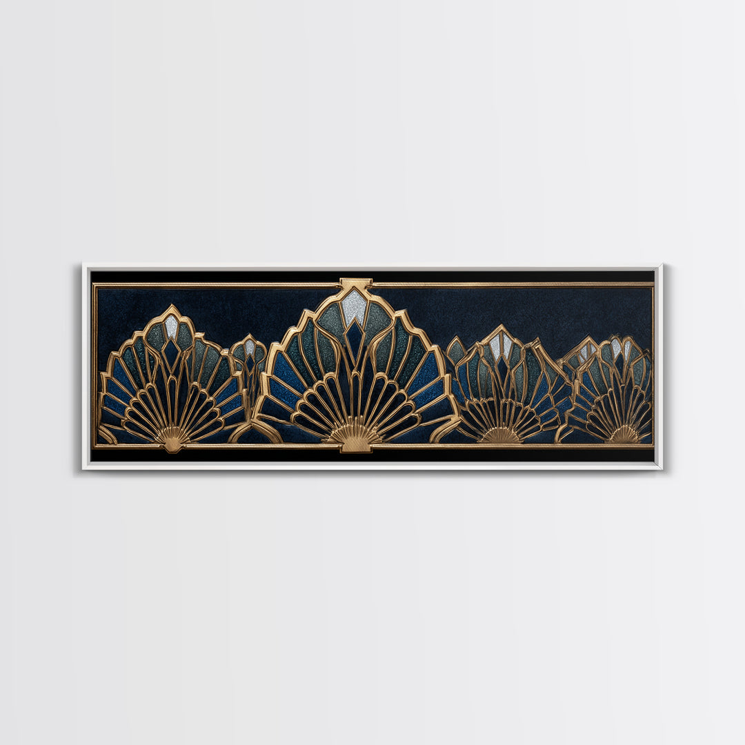 Art Deco Gold Fan Pattern Framed Canvas Print, Wall Art, Digital Print, Living Room Decor, Fine Art, Luxury Decor, WAL-3x1-12