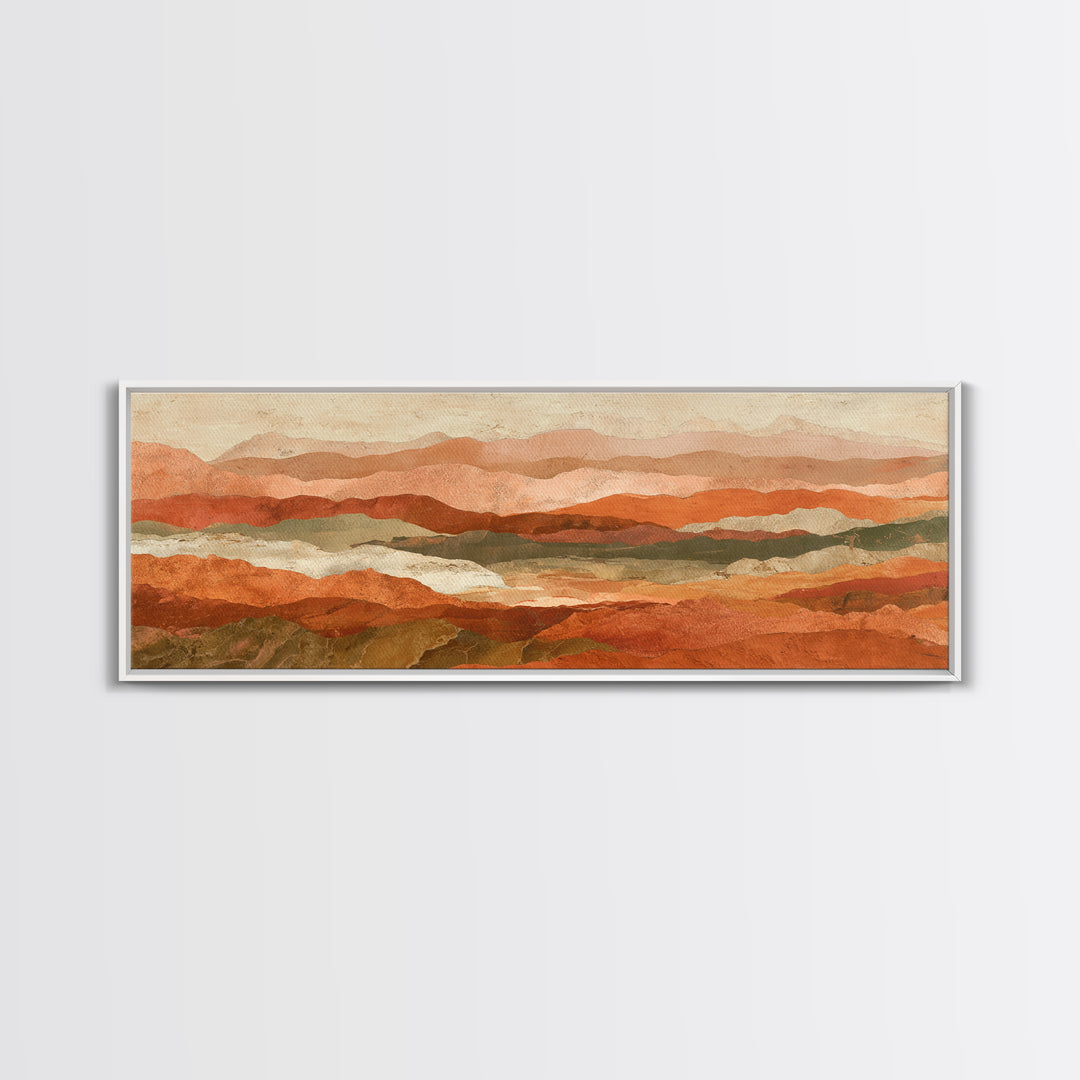 Desert Landscape in Warm Terracotta Tones Framed Canvas Print, Wall Art, Room Decor, Living Room Decor, Fine Art, WAL-3x1-23
