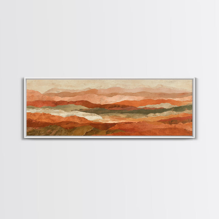 Desert Landscape in Warm Terracotta Tones Framed Canvas Print, Wall Art, Room Decor, Living Room Decor, Fine Art, WAL-3x1-23