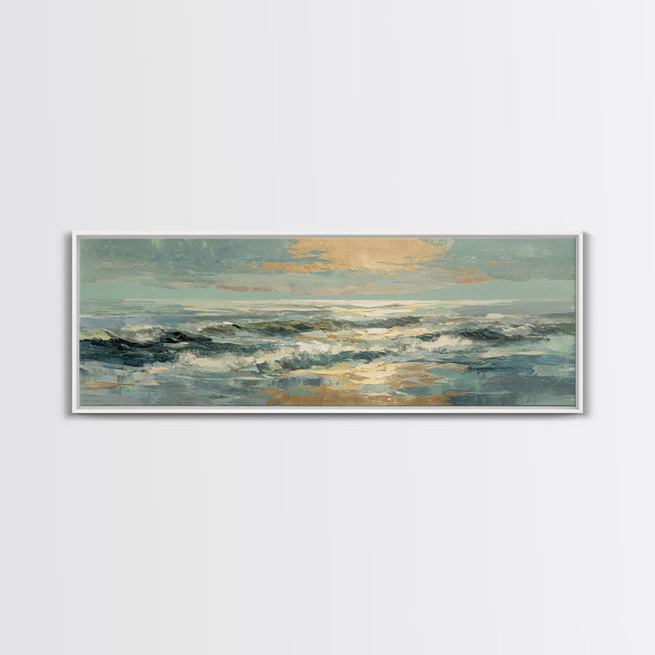 Coastal Aerial Water Study Framed Canvas Print, Wall Art, Textured Painting, Living Room Decor, Fine Art, Wall Hangings, WAL-3x1-27