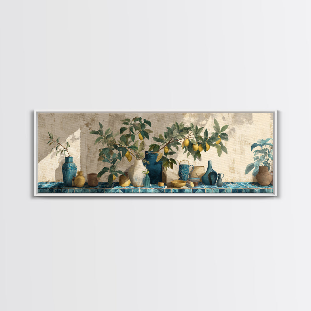 Mediterranean Lemon Branch Still Life Canvas Print, Wall Art, Metal Wall Art, Living Room Decor, Oil Painting, WAL-3x1-38