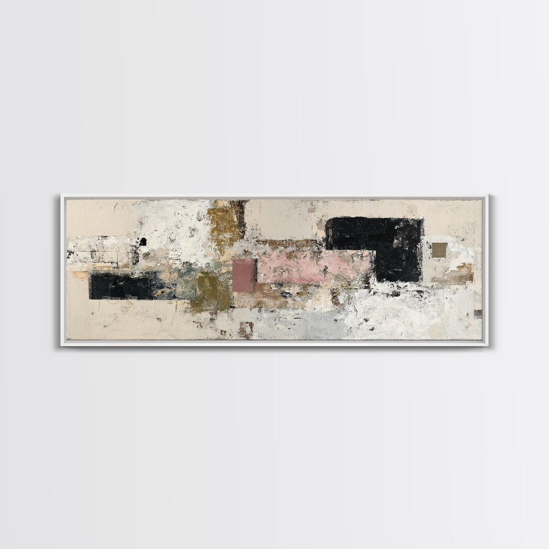 Luxury Neutral Plaster Texture Abstract Framed Canvas Print, Wall Art, Art, Living Room Decor, Fine Art, Wall Clock, WAL-3x1-55