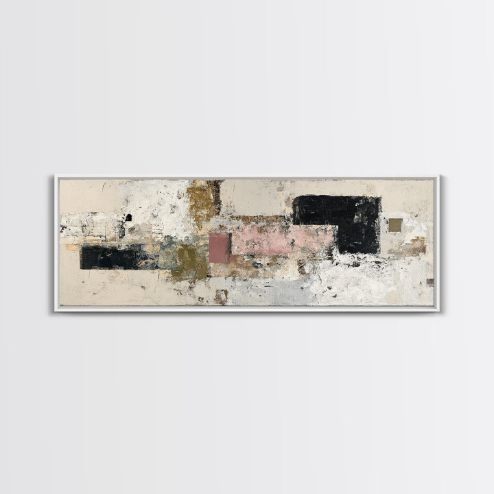 Luxury Neutral Plaster Texture Abstract Framed Canvas Print, Wall Art, Art, Living Room Decor, Fine Art, Wall Clock, WAL-3x1-55