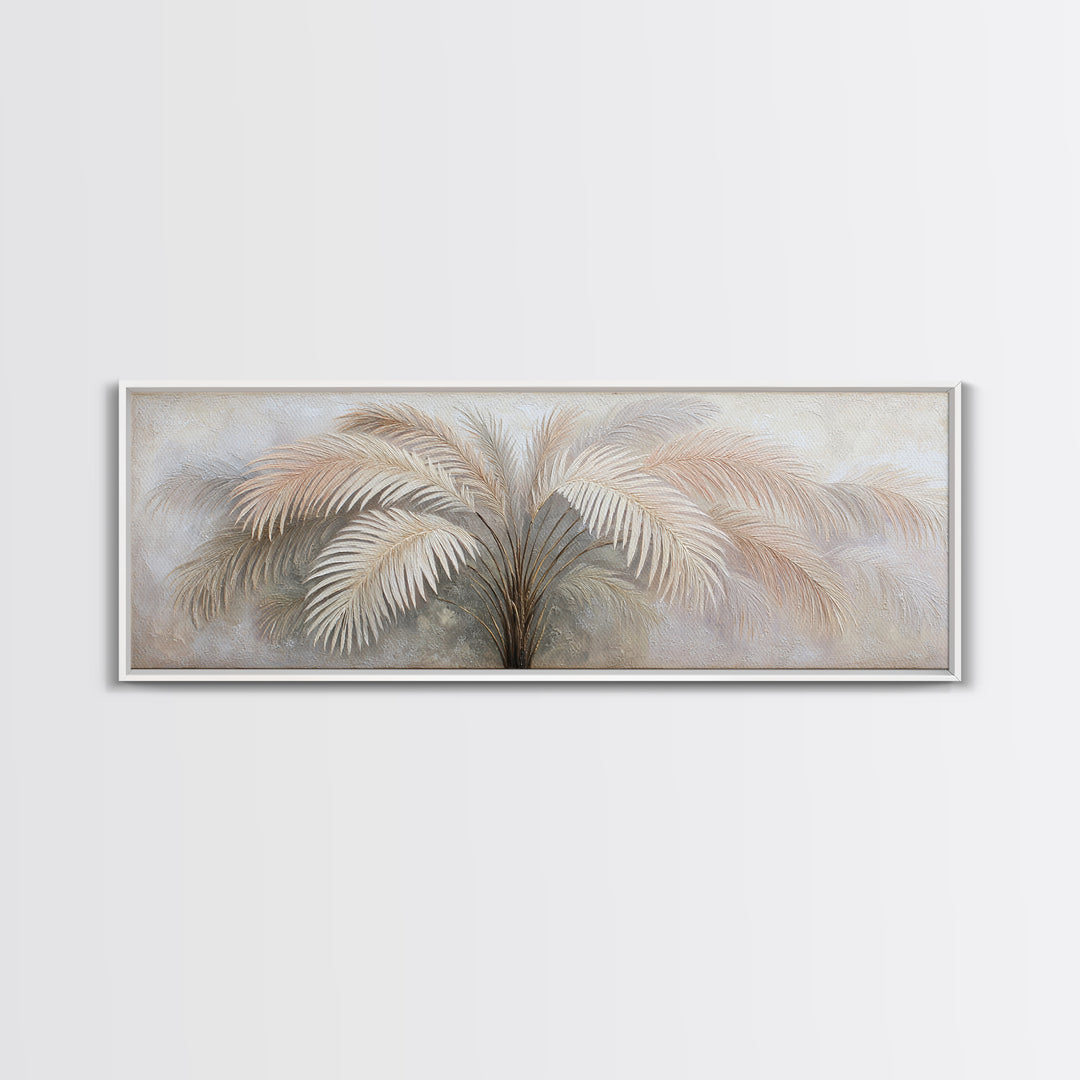 Tropical Palm Leaf Painting Framed Canvas Print, Wall Art, Minimalist Decor, Living Room Decor, Oil Painting, WAL-3x1-56