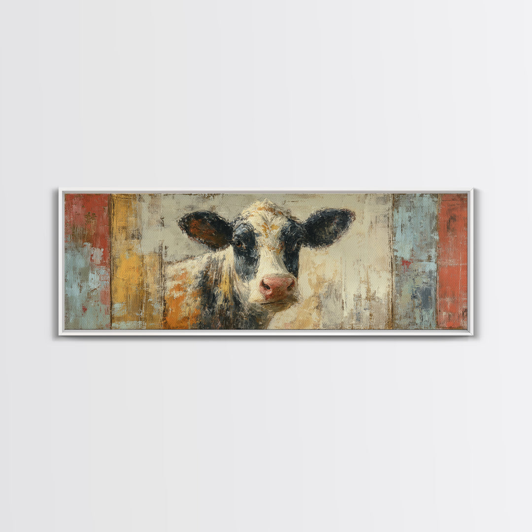 Rustic Farmhouse Cow Portrait Framed Canvas Print, Wall Art, Wall Decor, Living Room Decor, Fine Art, Large Wall Art, WAL-3x1-59