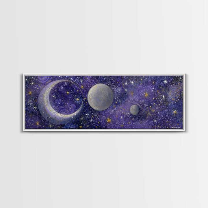 Celestial Moon and Stars Artwork Canvas Print, Wall Art, Digital Print, Living Room Decor, Fine Art, Luxury Decor, WAL-3x1-6