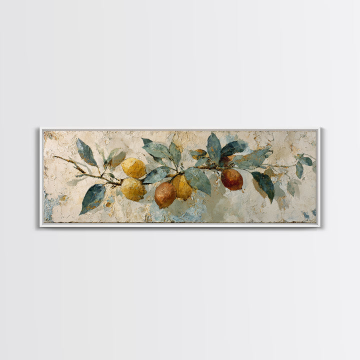 Mediterranean Lemon Branch Still Life Canvas Print, Wall Art, Boho Decor, Living Room Decor, Fine Art, Painting, WAL-3x1-62