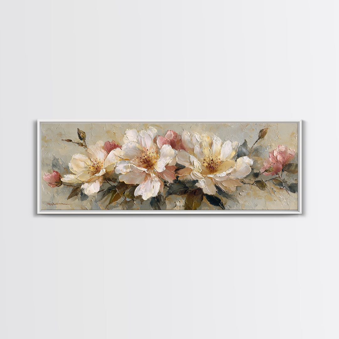 Soft Floral Oil Painting Framed Canvas Print, Wall Art, Gallery Decor, Living Room Decor, Fine Art, Home Decor, WAL-3x1-69