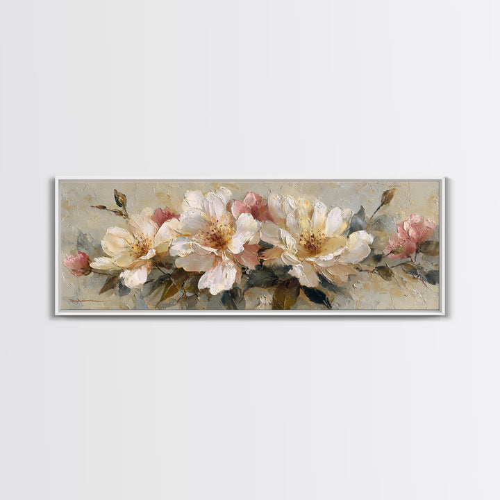 Soft Floral Oil Painting Framed Canvas Print, Wall Art, Gallery Decor, Living Room Decor, Fine Art, Home Decor, WAL-3x1-69