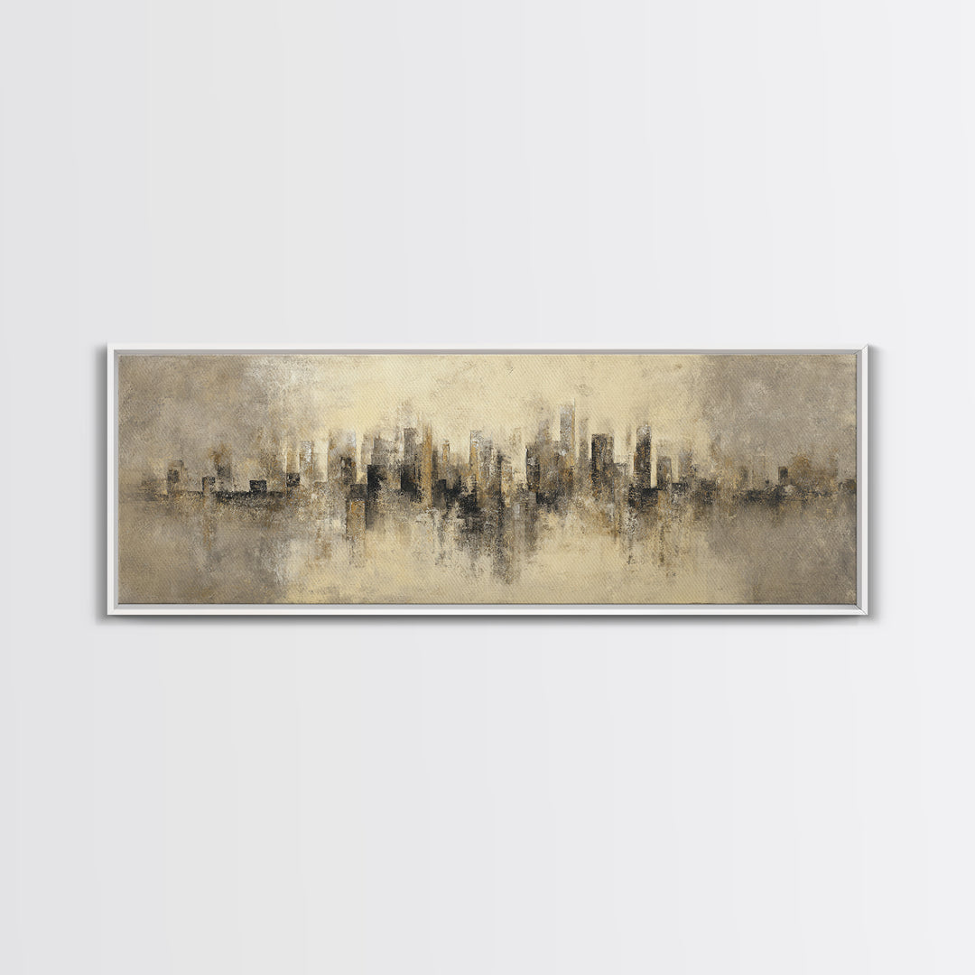 Urban Skyline in Muted Evening Color Framed Canvas Print, Wall Art, Art Deco, Living Room Decor, Fine Art, Abstract Wall Art, WAL-3x1-82