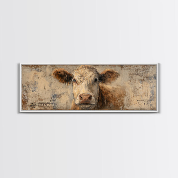 Rustic Farmhouse Cow Portrait Canvas Print, Wall Art, Canvas, Living Room Decor, Oil Painting, Canvas Wall Art, WAL-3x1-83