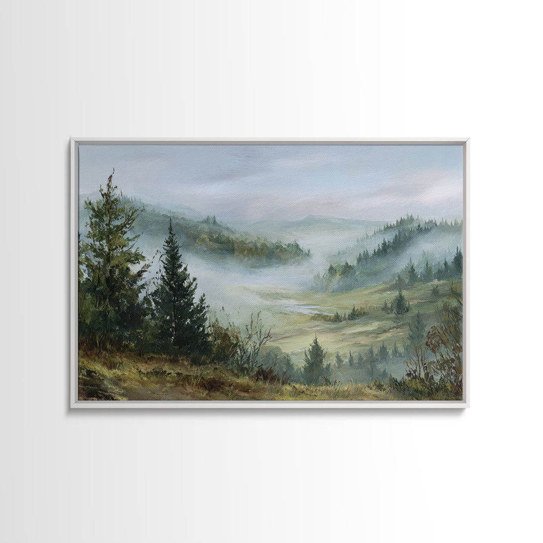 Moody Forest Landscape Framed Canvas Print, Wall Art, Metal Wall Art, Living Room Decor, Oil Painting, Digital Print, WAL-3x2-14