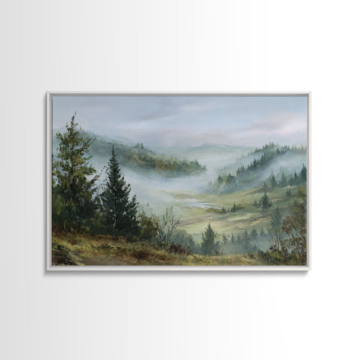 Moody Forest Landscape Framed Canvas Print, Wall Art, Metal Wall Art, Living Room Decor, Oil Painting, Digital Print, WAL-3x2-14