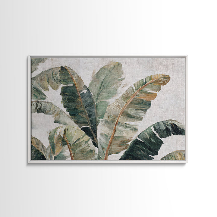 Tropical Palm Leaf Painting Framed Canvas Print, Wall Art, Textured Wall Art, Living Room Decor, Watercolor Art, WAL-3x2-20