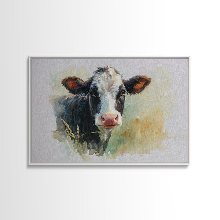 Rustic Farmhouse Cow Portrait Framed Canvas Print, Wall Art, Prints Wall Art, Living Room Decor, Fine Art, Textured Painting, WAL-3x2-23