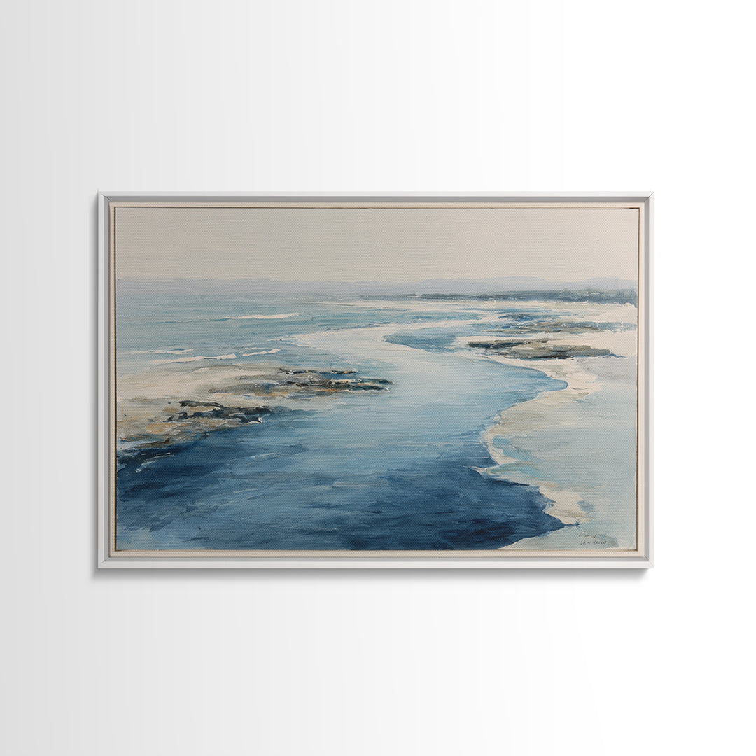 Coastal Aerial Water Study Framed Canvas Print, Wall Art, Contemporary Art, Living Room Decor, Fine Art, Mid Century Modern, WAL-3x2-39