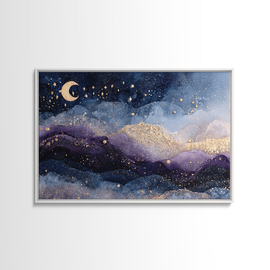 Celestial Moon and Stars Artwork Canvas Print, Wall Art, Home Decor Gift, Living Room Decor, Fine Art, Neutral Decor, WAL-3x2-42