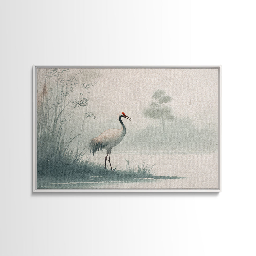 Monochrome Ink Crane Composition Canvas Print, Wall Art, Wood Wall Art, Living Room Decor, Abstract Art, Textured Painting, WAL-3x2-52
