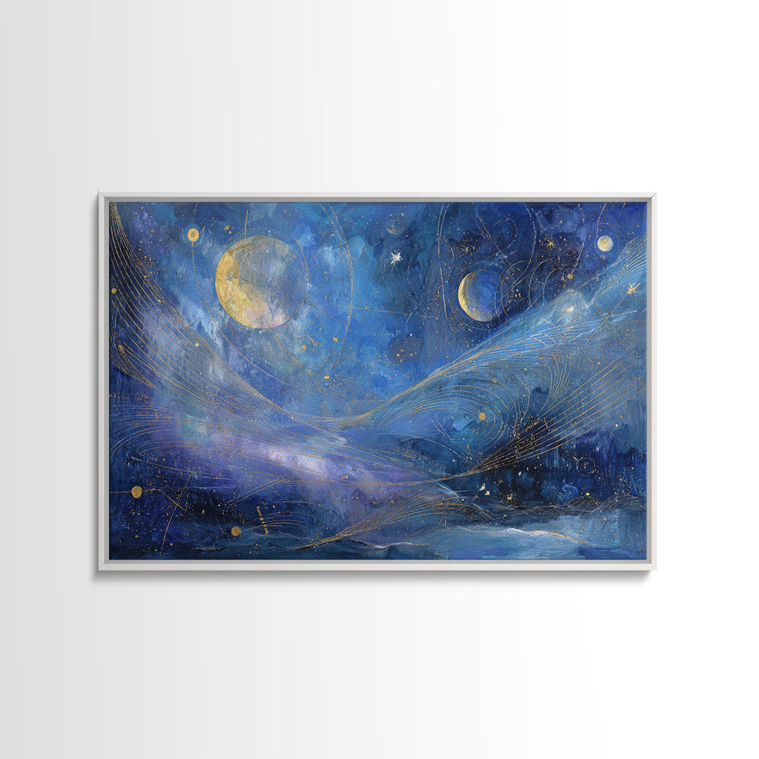 Celestial Moon and Stars Artwork Canvas Print, Wall Art, Home Decor Gift, Living Room Decor, Fine Art, Neutral Decor, WAL-3x2-66