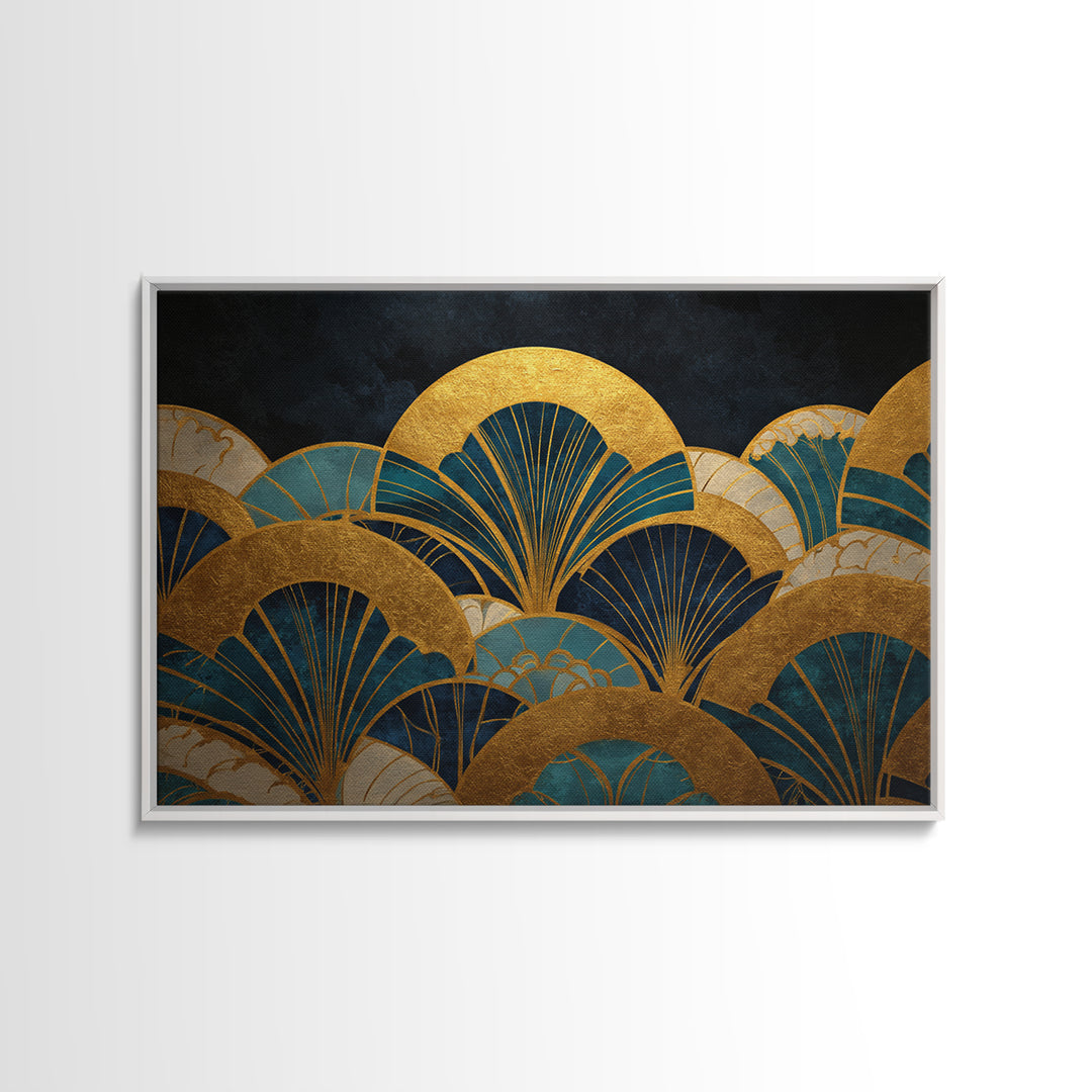 Art Deco Gold Fan Pattern Canvas Print, Wall Art, Contemporary Art, Living Room Decor, Fine Art, Mid Century Modern, WAL-3x2-72
