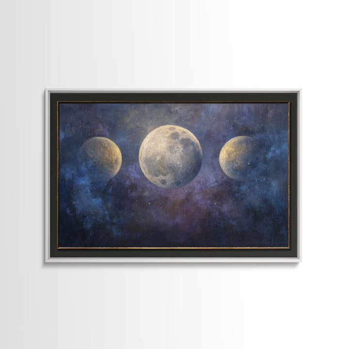 Celestial Moon and Stars Artwork Framed Canvas Print, Wall Art, Digital Print, Living Room Decor, Fine Art, Luxury Decor, WAL-3x2-90