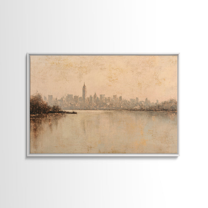 Urban Skyline in Muted Evening Color Canvas Print, Wall Art, Wood Wall Art, Living Room Decor, Fine Art, Textured Painting, WAL-3x2-94