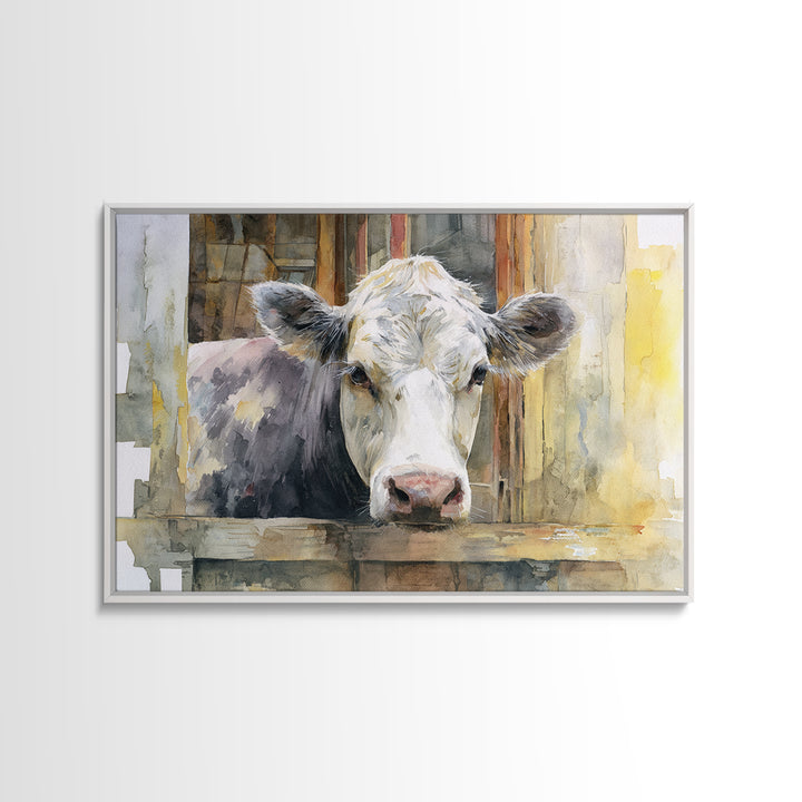 Rustic Farmhouse Cow Portrait Framed Canvas Print, Wall Art, Canvas, Living Room Decor, Oil Painting, Canvas Wall Art, WAL-3x2-95