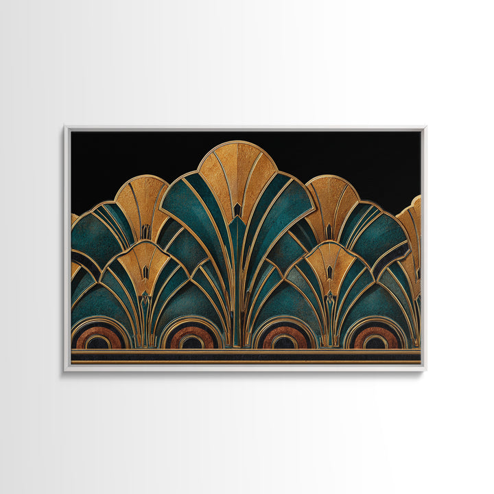 Art Deco Gold Fan Pattern Framed Canvas Print, Wall Art, Painting, Living Room Decor, Fine Art, Wall Hanging, WAL-3x2-96