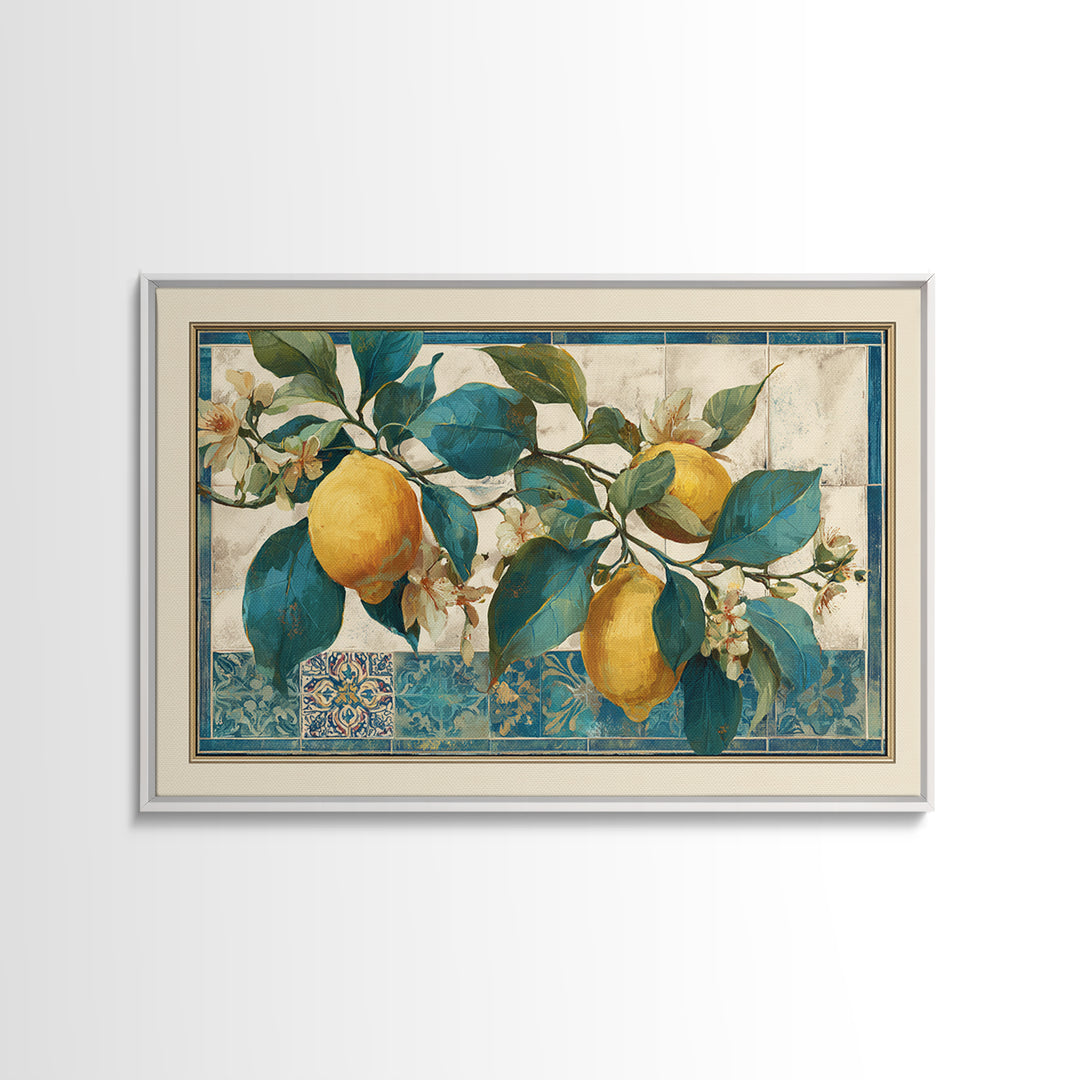 Mediterranean Lemon Branch Still Life Canvas Print, Wall Art, Prints Wall Art, Living Room Decor, Oil Painting, WAL-3x2-98