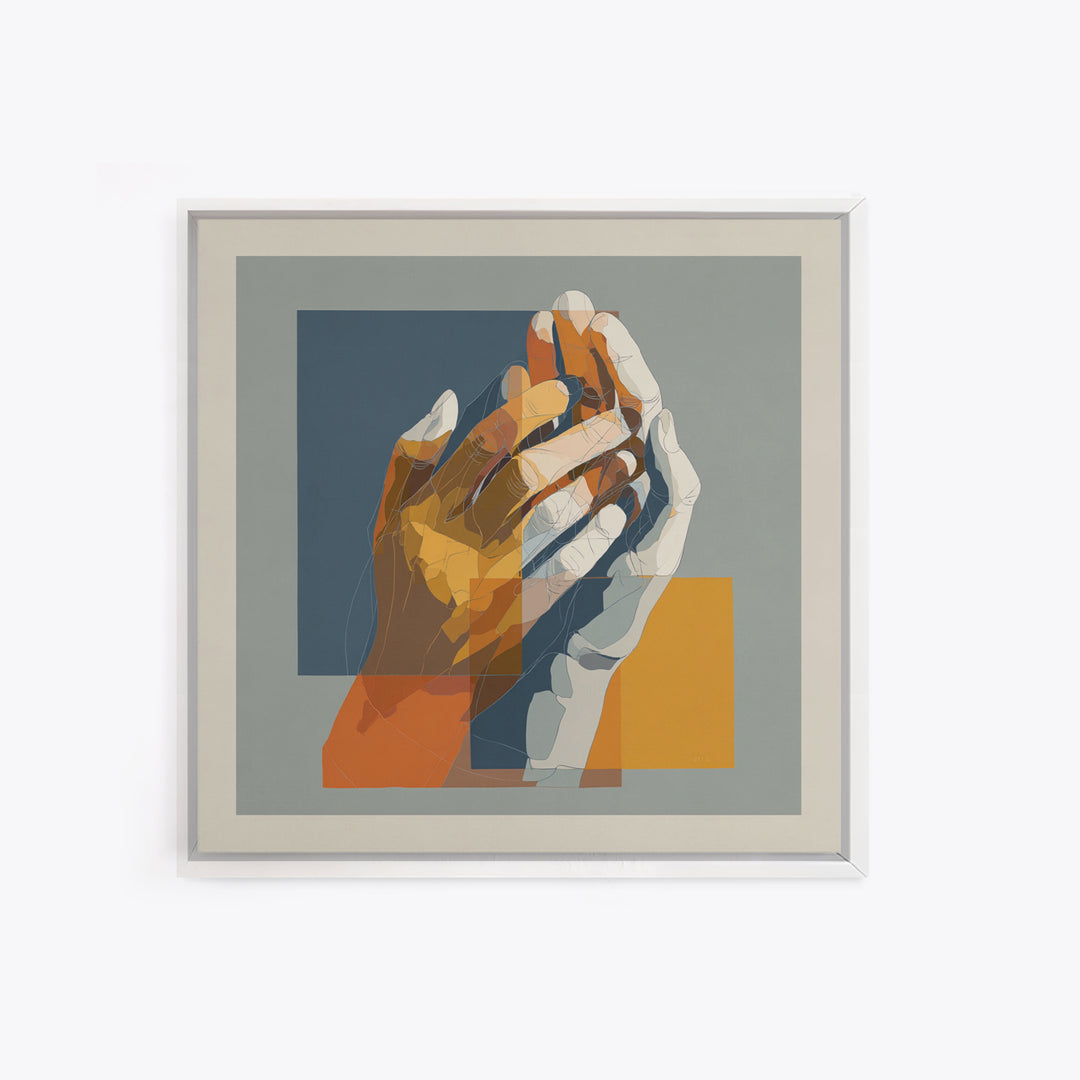 Hands Nearly Touching Framed Canvas Print, Wedding Art, Jewish Art, Living Room Decor, Abstract Art, Romance, WED-1x1-16