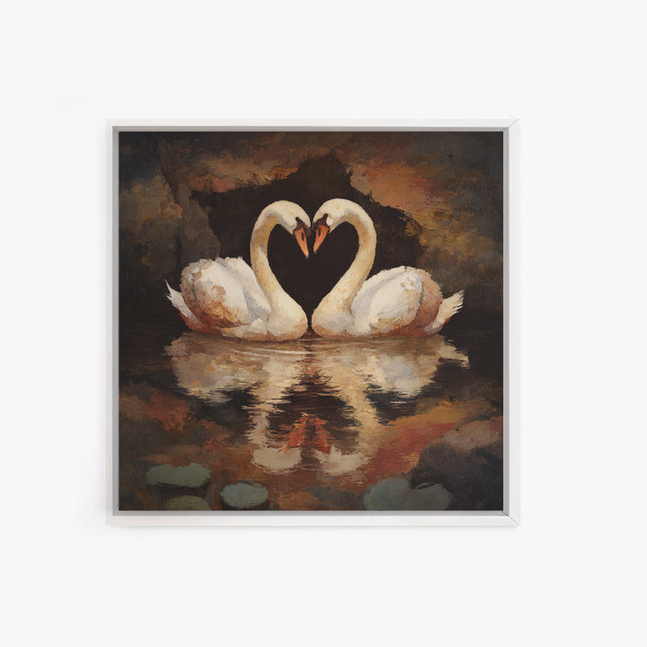 Two Swans Forming a Heart on Dark Canvas Print, Wedding Art, Unique Wedding Gift, Living Room Decor, Fine Art, Romance, WED-1x1-26