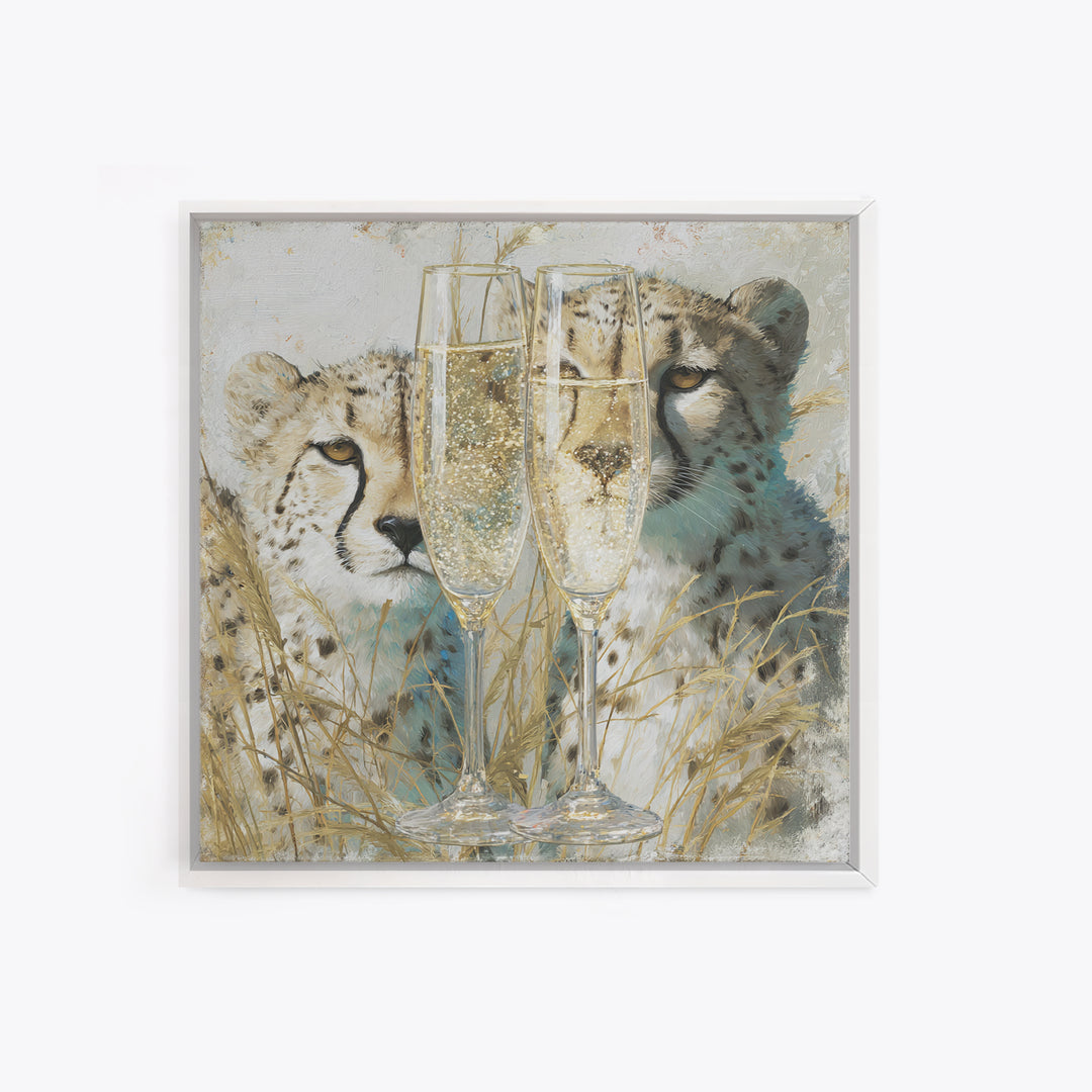 Champagne Glasses with Delicate Sparkle Canvas Print, Wedding Art, Bride and Groom, Living Room Decor, Oil Painting, Romance, WED-1x1-30