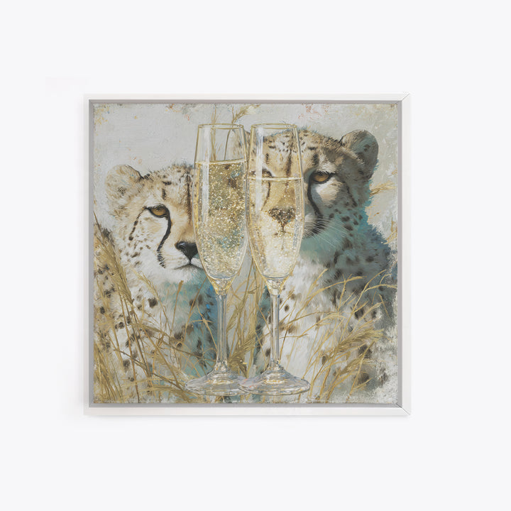 Champagne Glasses with Delicate Sparkle Canvas Print, Wedding Art, Bride and Groom, Living Room Decor, Oil Painting, Romance, WED-1x1-30